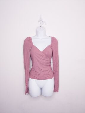 Abound Women's Faux Wrap Long Sleeve Top Pink Size XXS